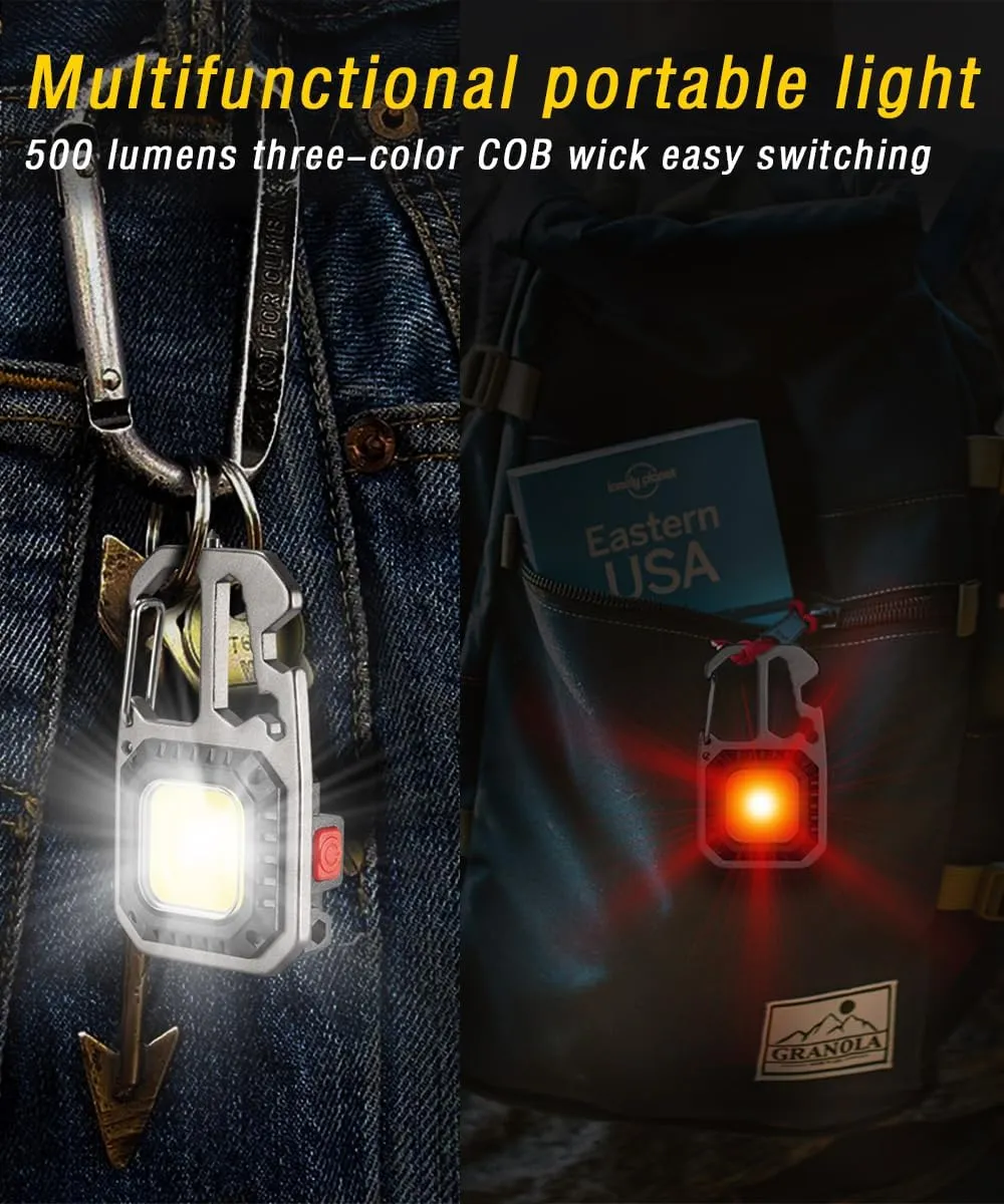 COB LED Work Light, 500 Lumens, 2 Pack, Rechargeable Keychain Flashlight with Tripod, Type-C Charging, Water Resistant