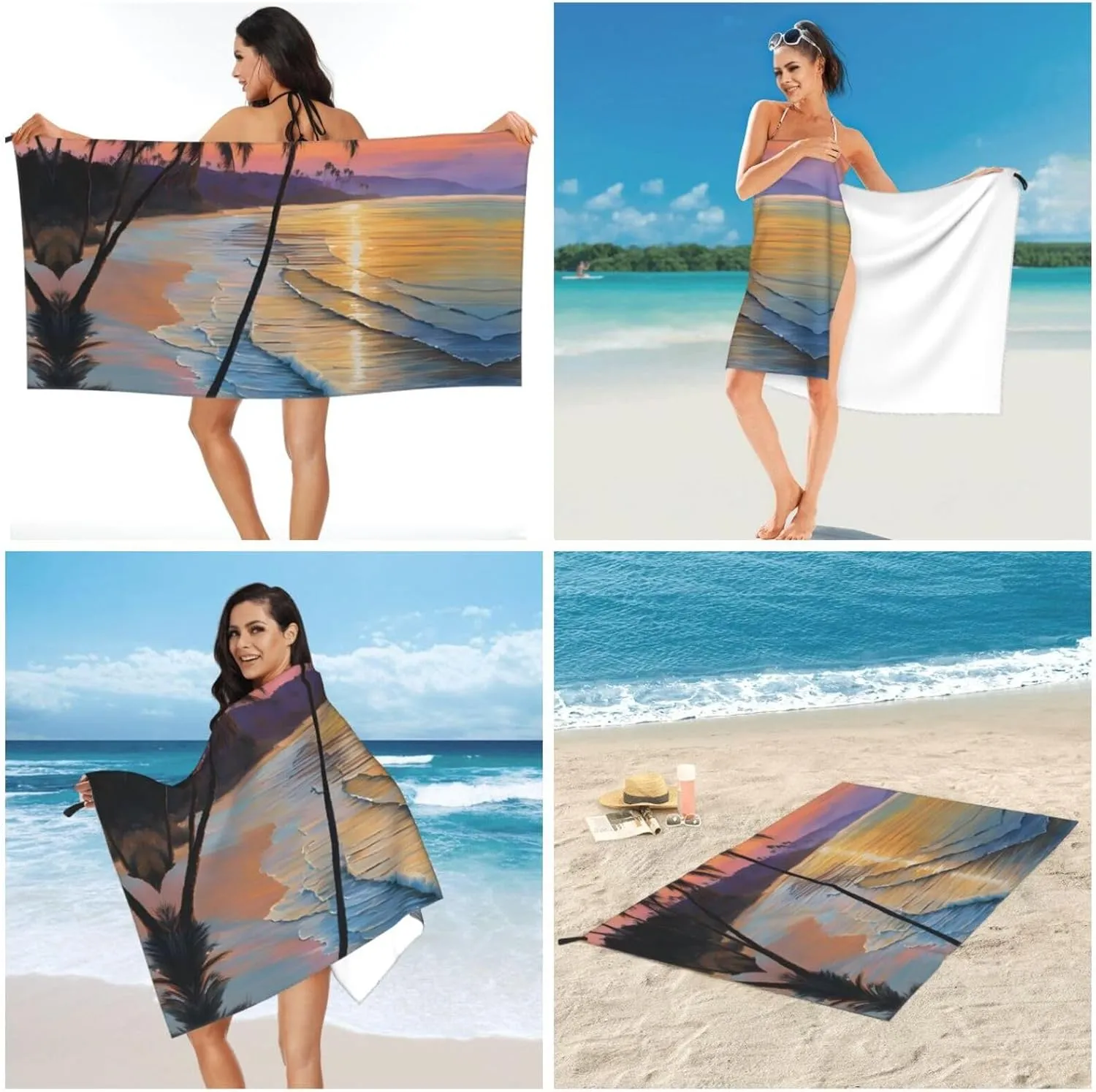 (Coconut Beach Sunset Hammock) Quick Dry Beach Towel Lightweight Absorbent Sand Proof Travel Towel for Outdoor Pool Gym 31.5"X63"