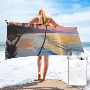 (Coconut Beach Sunset Hammock) Quick Dry Beach Towel Lightweight Absorbent Sand Proof Travel Towel for Outdoor Pool Gym 31.5"X63"