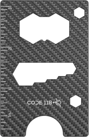 CODE 118 Multi-Tool Card - Carbon Fiber, 11 Tools in 1, Bottle Opener, Ruller (in & cm), 8 Wrench Sizes, Ultra Durable Lightweight Design