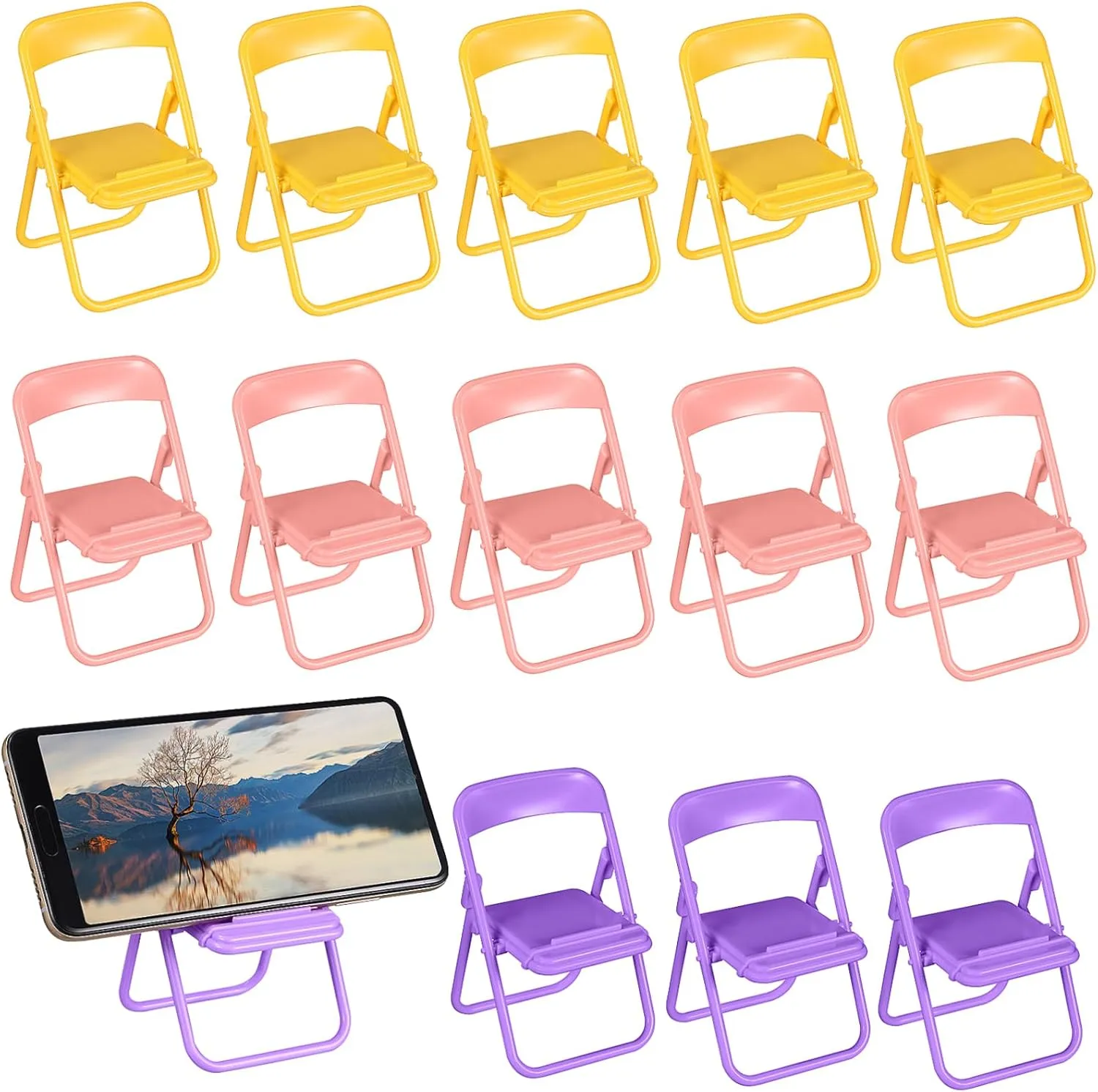 COHEALI 30Pcs Mini Folding Chairs Phone Stand Cute Chair Holder for Smartphones Durable Dollhouse Decor for Desk Use Versatile Phone Holder