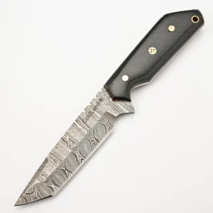 ColdLand Tanto Knife - 9 Inch Full Tang Knife with Micarta Handle & Leather Sheath - Fixed Blade Damascus Knives for Hunting, Skinning, EDC, Camping, Hiking, Picnic & other Outdoor Activities - NAK23