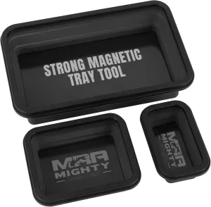Collapsible Magnetic Tray Set of 3 Sizes – Foldable Silicone Tool Tray Organizer for Screws, Bolts, Nuts, Washers, Pins, & Small Metal Parts with Durable Magnetic Base (Black)