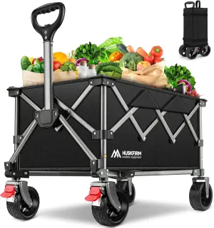 Collapsible Wagon Cart with Wheels Foldable Compact Grocery Wagons with 220LBS Weight Heavy Duty Folding Utility Portable Wagon for Groceries, Sports Garden Camping Fishing