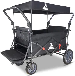 Collapsible Wagon with Removable Canopy | 265LBS Capacity | Dual Foldable Seats | All-Terrain Utility Cart for Camping, Groceries, Beach & Outdoor Adventures (Black)