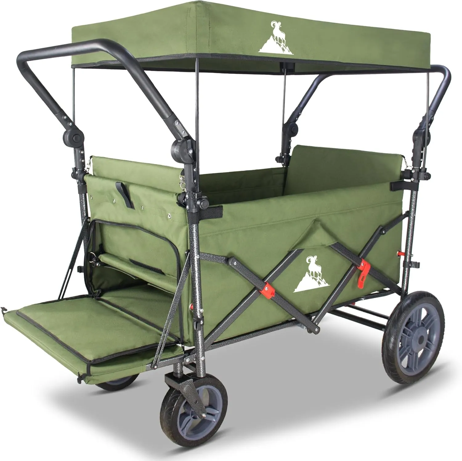 Collapsible Wagon with Removable Canopy | 265LBS Capacity | Dual Foldable Seats | All-Terrain Utility Cart for Camping, Groceries, Beach & Outdoor Adventures (Green)