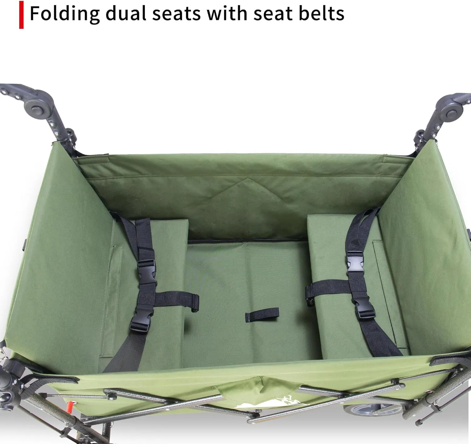 Collapsible Wagon with Removable Canopy | 265LBS Capacity | Dual Foldable Seats | All-Terrain Utility Cart for Camping, Groceries, Beach & Outdoor Adventures (Green)