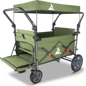 Collapsible Wagon with Removable Canopy | 265LBS Capacity | Dual Foldable Seats | All-Terrain Utility Cart for Camping, Groceries, Beach & Outdoor Adventures (Green)