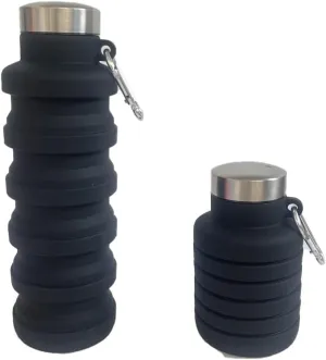 Collapsible Water Bottle with Handle, Silicone Travel Bottle, Blue (Carabiner, Black)