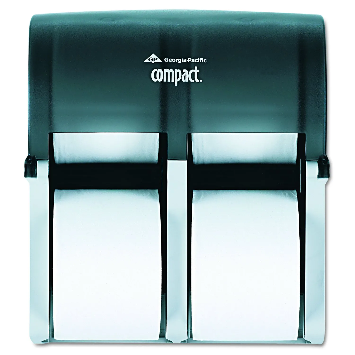 Compact 4-Roll Quad Coreless High-Capacity Toilet Paper Dispenser by GP PRO (Georgia-Pacific), Translucent Smoke, 56744, 11.750" W x 6.900" D x 13.250" H