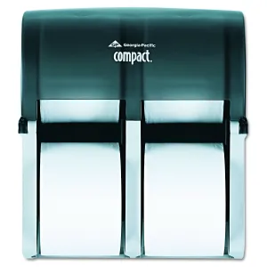 Compact 4-Roll Quad Coreless High-Capacity Toilet Paper Dispenser by GP PRO (Georgia-Pacific), Translucent Smoke, 56744, 11.750" W x 6.900" D x 13.250" H