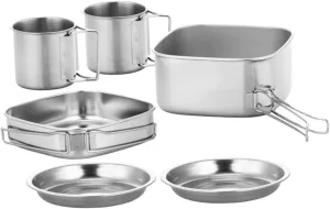 Compact Camping Cooking Pot Set Includes Camping Plate Pan Cups Utensils Lightweight Stainless Steel Cookware for Outdoor Adventures