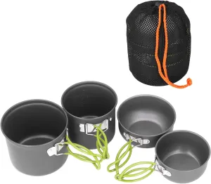 Compact Camping Pot Kit, 4Pcs Anti Scalding Cookware with Folding Handle for Outdoor Hiking and Camping