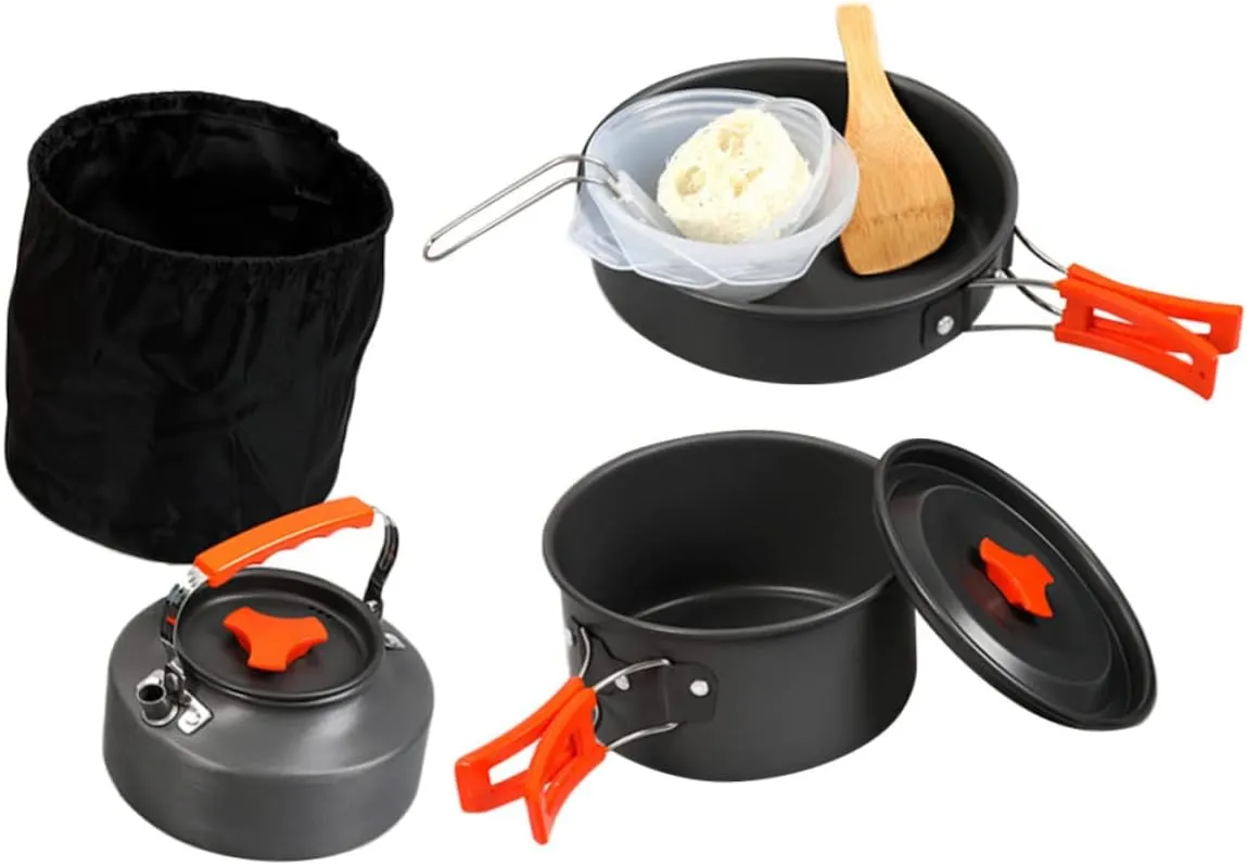 Compact Portable Pot Set 1-2 Person Cooking Pan Pot in-one Camping Cookware Kit for Travel