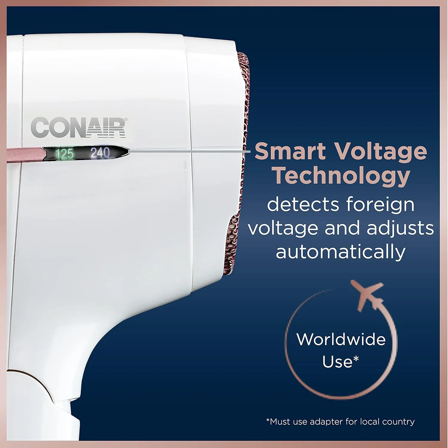 Conair Hair Dryer, Worldwide Travel Hair Dryer with Smart Voltage Technology and Folding Handle, Includes Concentrator