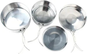 Cooking Pan Portable Camping Cookware Set 4-Piece Stainless Steel Pot Outdoor Hiking Camping Cooking Supplies