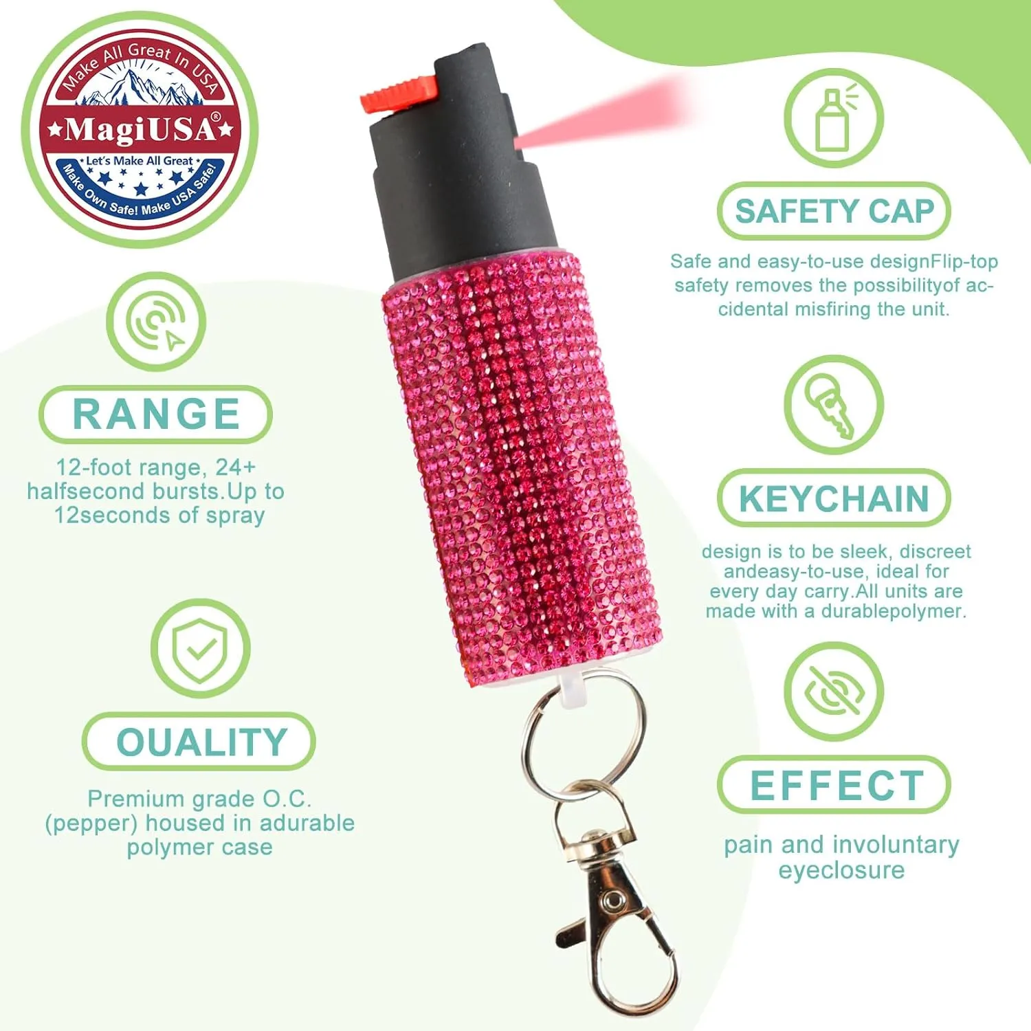 Cool MagiUSA Bling Stun Gun & Pepper Spray Bracelet Keychain Set – LED Flashlight Personal Alarm Self Defense Kit for Women & Men – Tazer taiser Pepper Gel Safety Tools Quick Defense, Multi Color