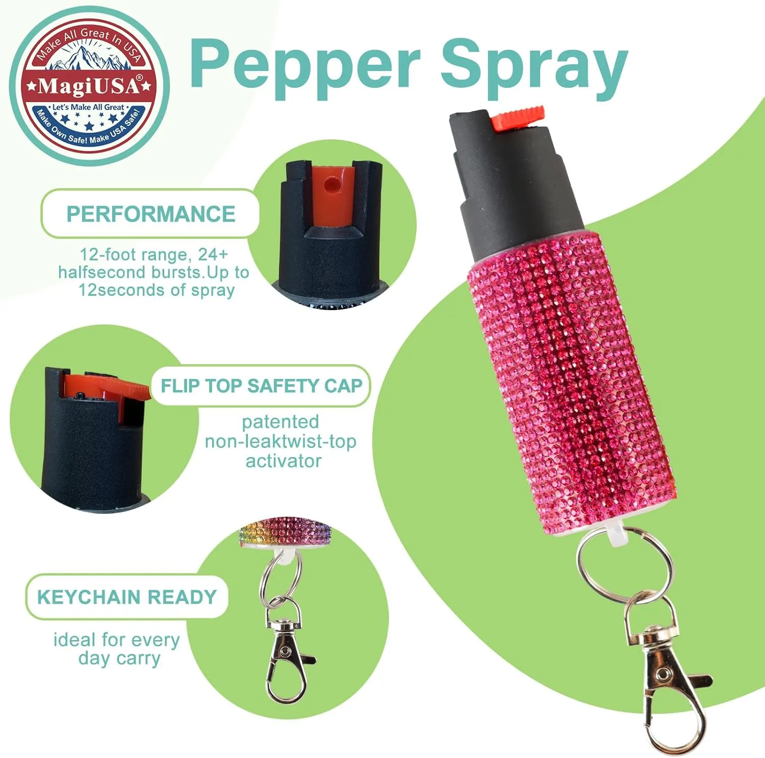 Cool MagiUSA Bling Stun Gun & Pepper Spray Bracelet Keychain Set – LED Flashlight Personal Alarm Self Defense Kit for Women & Men – Tazer taiser Pepper Gel Safety Tools Quick Defense, Multi Color