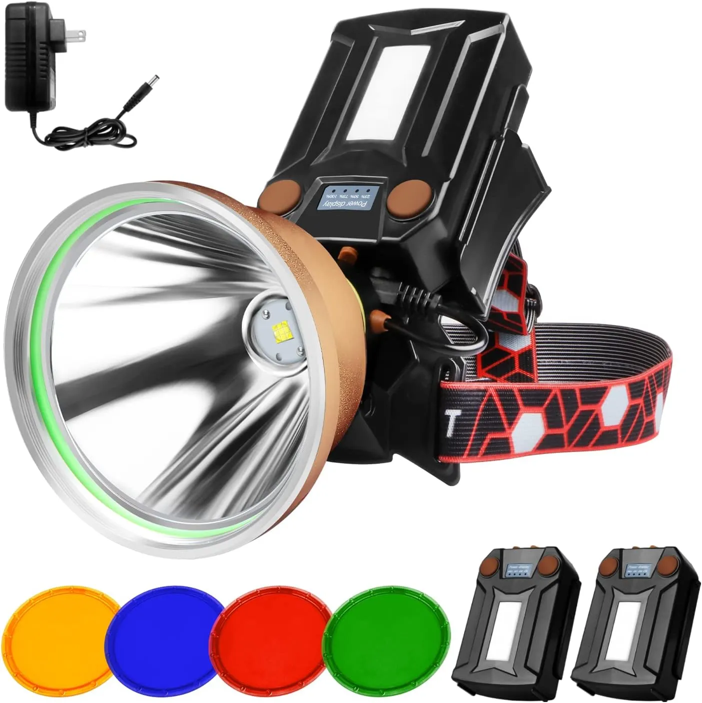 Coon Hunting Lights,High Power LED Headlamp,Super Bright Rechargeable Headlight,Waterproof Outdoor Spotlight Flashlight,Portable Green red Head lamp for Fishing Camping