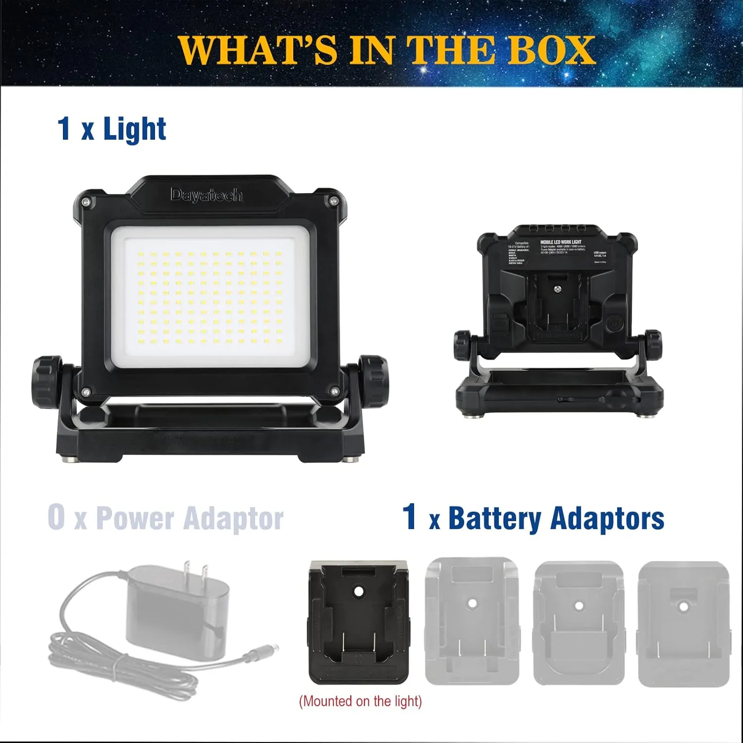 Cordless LED Work Light Compatible with Dewalt and Milwaukee 18-20V Battery, Magnetic Base for Underhood, 4000 LM 25 W Brightness Adjustable, Flicker Free, (Light Only/Charger Not Included)