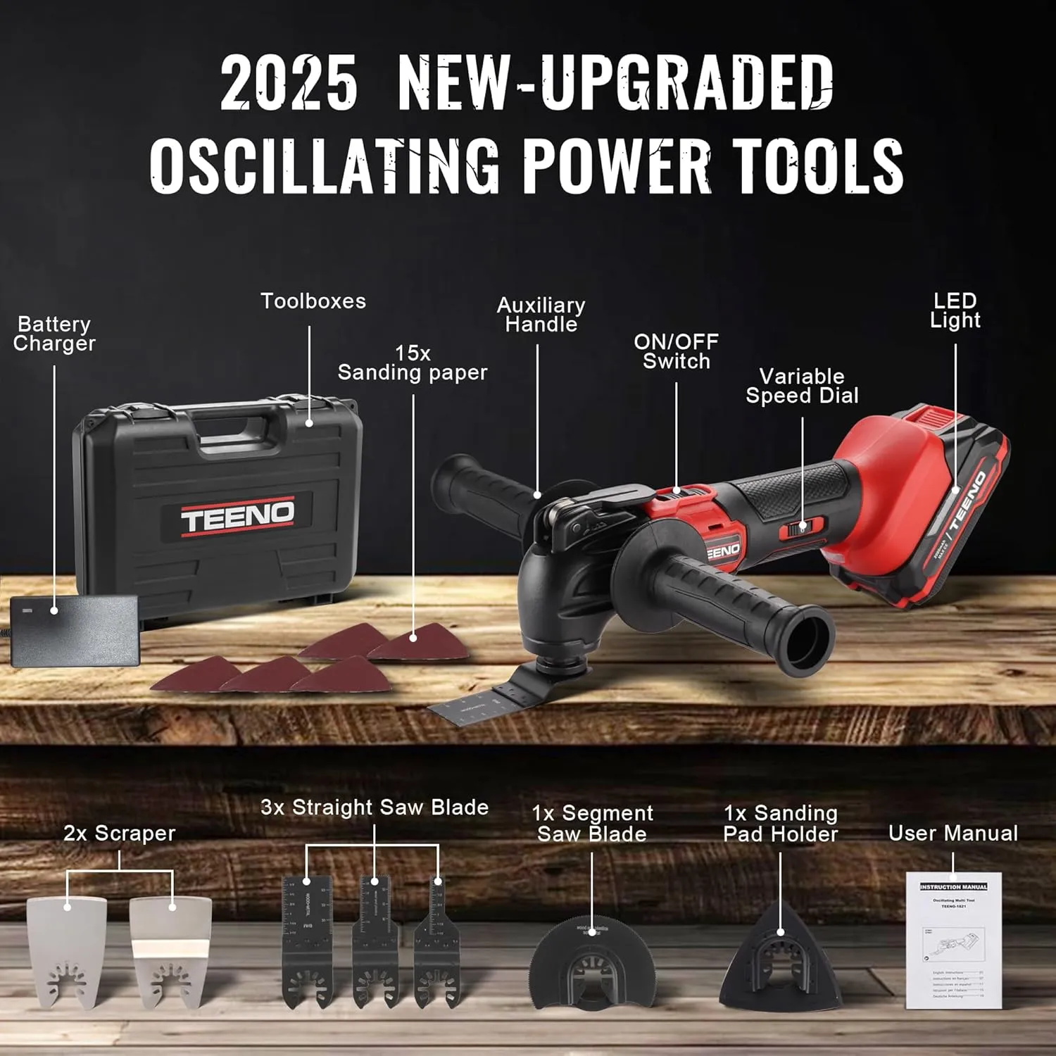 Cordless Oscillating Tool 20V Battery Powered Oscillating Multitool with 4° Oscillation Angle, 8500-21000 OPM, 6 Variable Speed Oscillating Saw for Sanding/Cutting & Scraping(1 Battery)