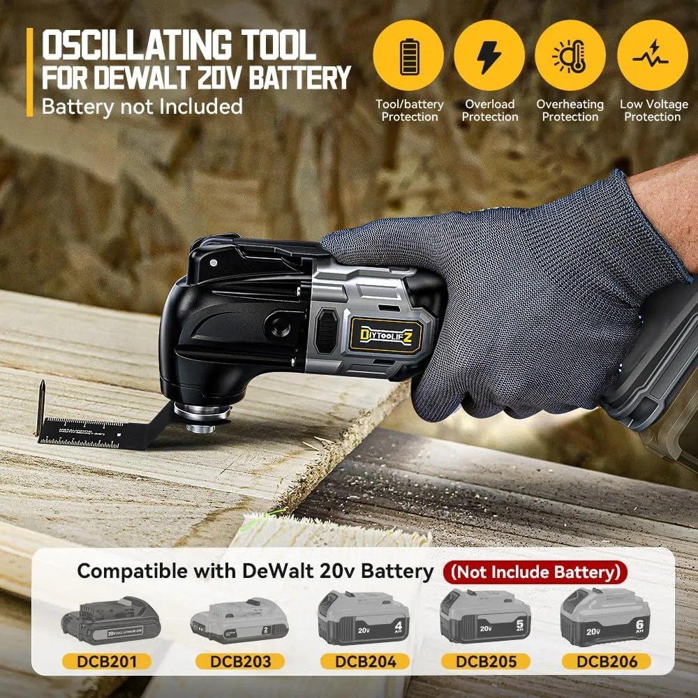 Cordless Oscillating Tool for Dewalt 20V Battery, 6 Variable Speed Brushless-Motor Tool, Oscillating Multi Tool Kit for Cutting Wood Drywall Nails Remove Grout & Sanding(Battery Not Included)