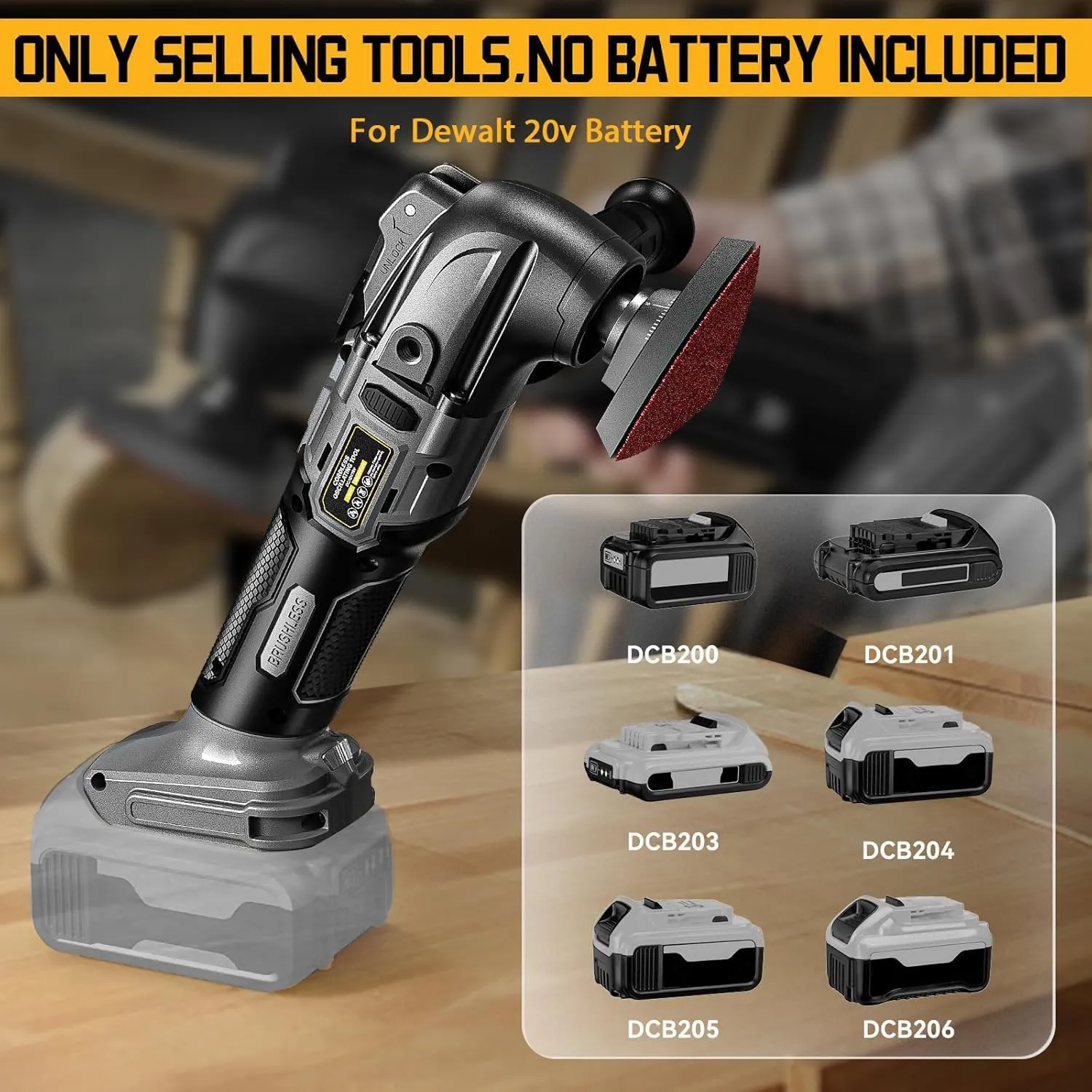 Cordless Oscillating Tool for Dewalt20v Battery, Brushless-Motor Tool with Auxiliary Handle, Oscillating Multi-Tool for Scraping, Sanding,Cutting Wood(Battery Not Included)