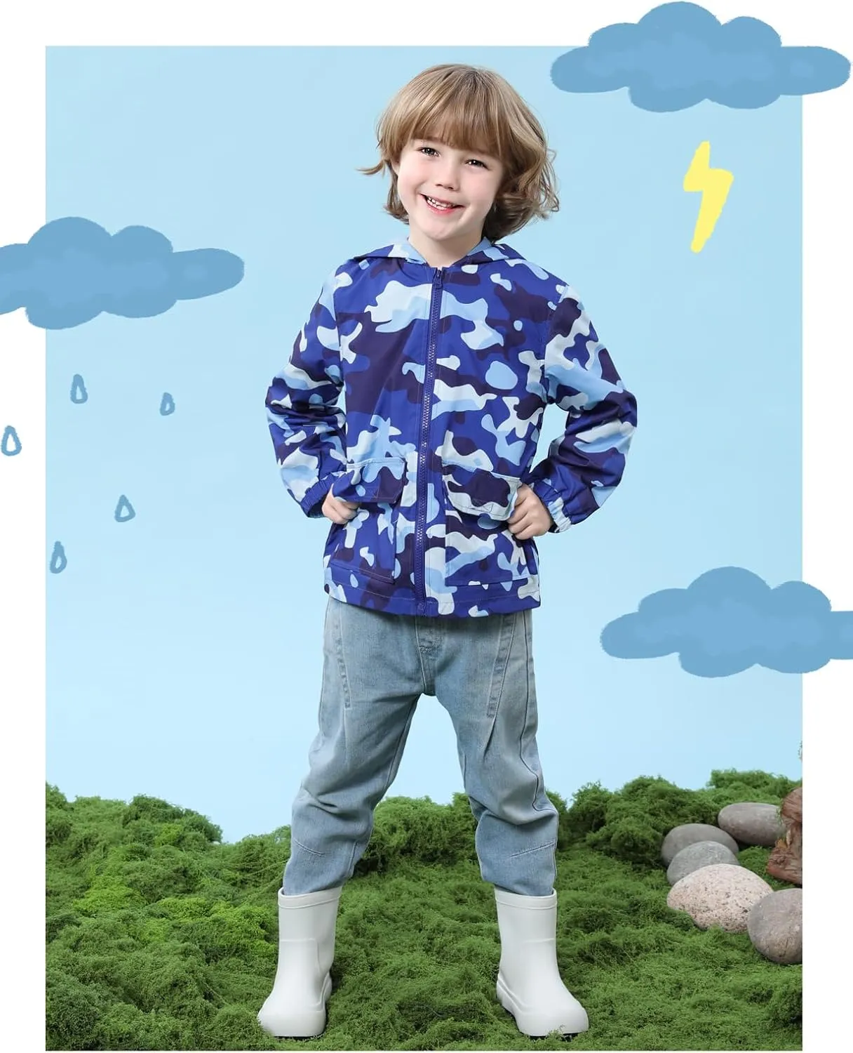 COSLAND Toddler Boys Girls Rain Jacket Waterproof Hooded Raincoat, 2-5T