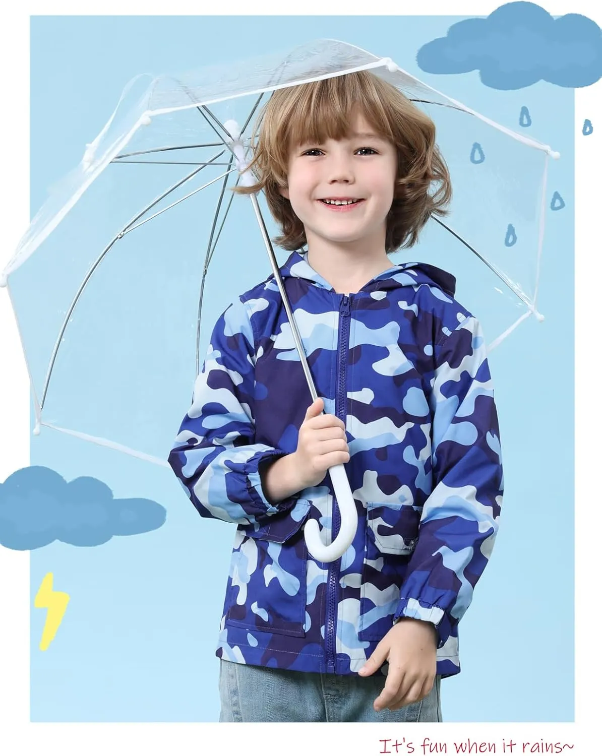COSLAND Toddler Boys Girls Rain Jacket Waterproof Hooded Raincoat, 2-5T