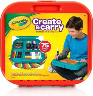 Crayola Create 'N Carry Art Set (75pcs), 2-in-1 Lap Desk & Carrying Case, Art Kit for Kids Crafts, Drawing & Coloring Supplies, Travel Gifts for Kids