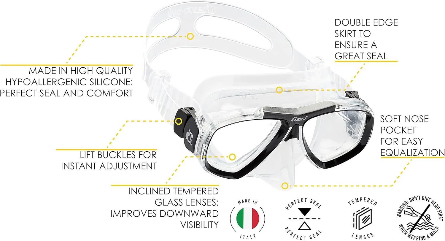 Cressi First Dive Mask with Inclined Lenses for Scuba Diving : Focus: Made in Italy