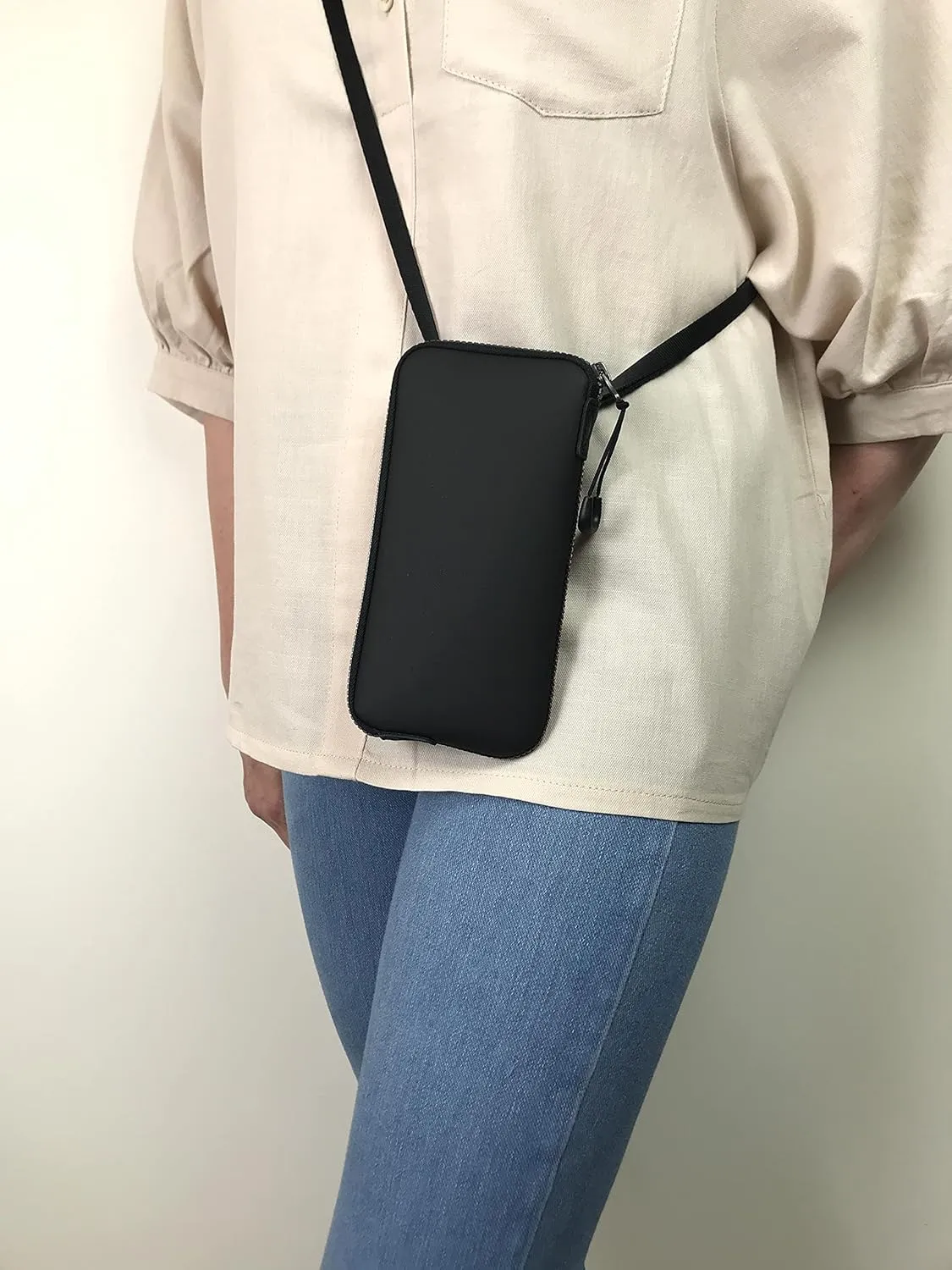 Crossbody Phone Pouch with Clip on, Lightweight Neoprene Cell Phone Bag with Smooth Zipper, Inner Pocket & Strap, Fits Phones 6.1~6.3 inch [ Carbon Color ]