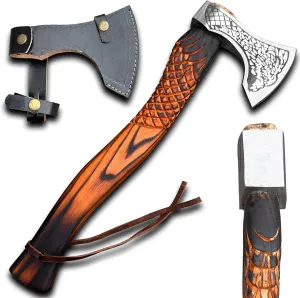 Custom Handmade Viking Axe - Carbon Steel Blade, Ash Wood Handle, Hand-Forged Battle Axe for Camping, Hunting, Bushcraft, and Collectors (Drakk)
