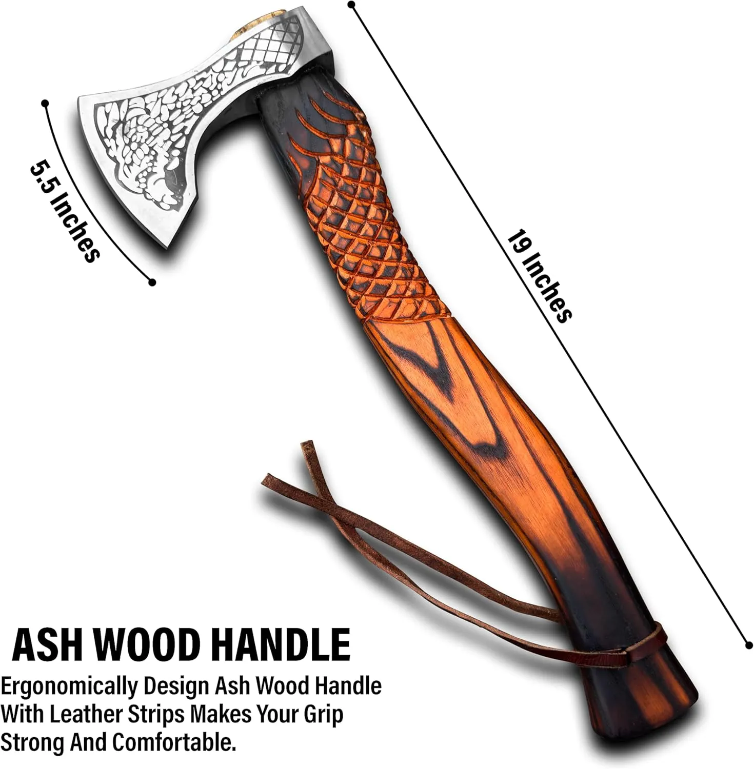 Custom Handmade Viking Axe - Carbon Steel Blade, Ash Wood Handle, Hand-Forged Battle Axe for Camping, Hunting, Bushcraft, and Collectors (Drakk)
