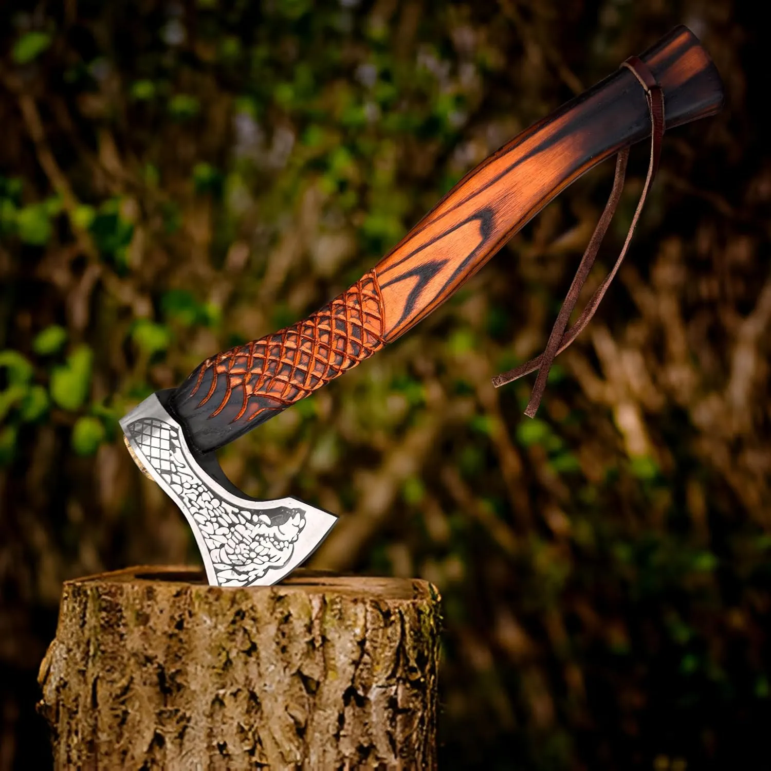 Custom Handmade Viking Axe - Carbon Steel Blade, Ash Wood Handle, Hand-Forged Battle Axe for Camping, Hunting, Bushcraft, and Collectors (Drakk)