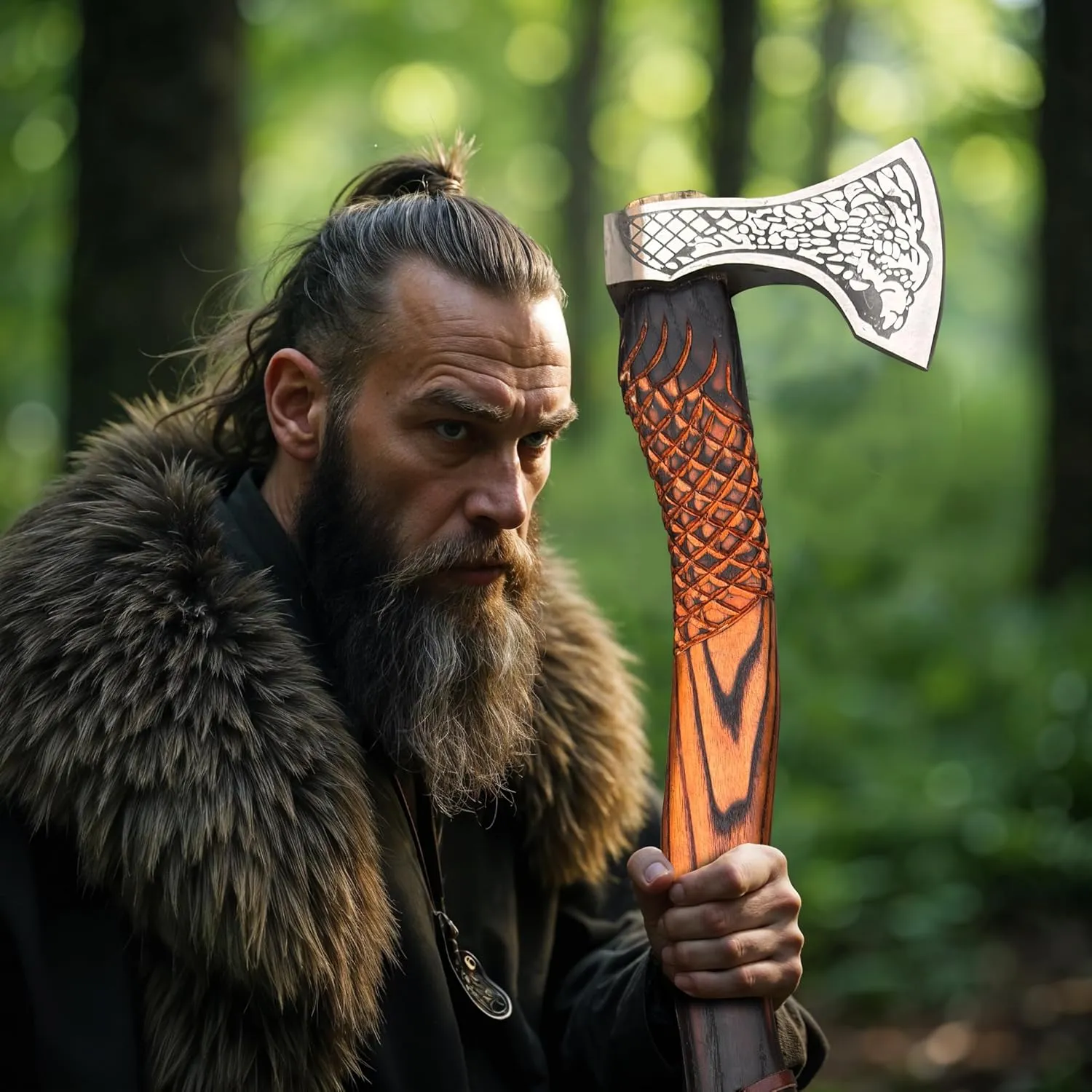 Custom Handmade Viking Axe - Carbon Steel Blade, Ash Wood Handle, Hand-Forged Battle Axe for Camping, Hunting, Bushcraft, and Collectors (Drakk)