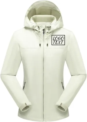 Custom Logo Women's Waterproof Rain Jacket Lightweight Hooded Raincoat for Hiking Travel Outdoor