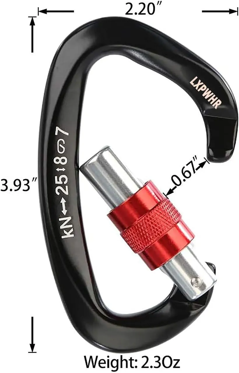 D Shape Carabiner 25KN Heavy Duty Climbing Mountaineer Expanding exploratory Caverns Connection Protection Locking Carabiner Clip Carabiner Screw Lock Hammock Camping Outdoor Equipment