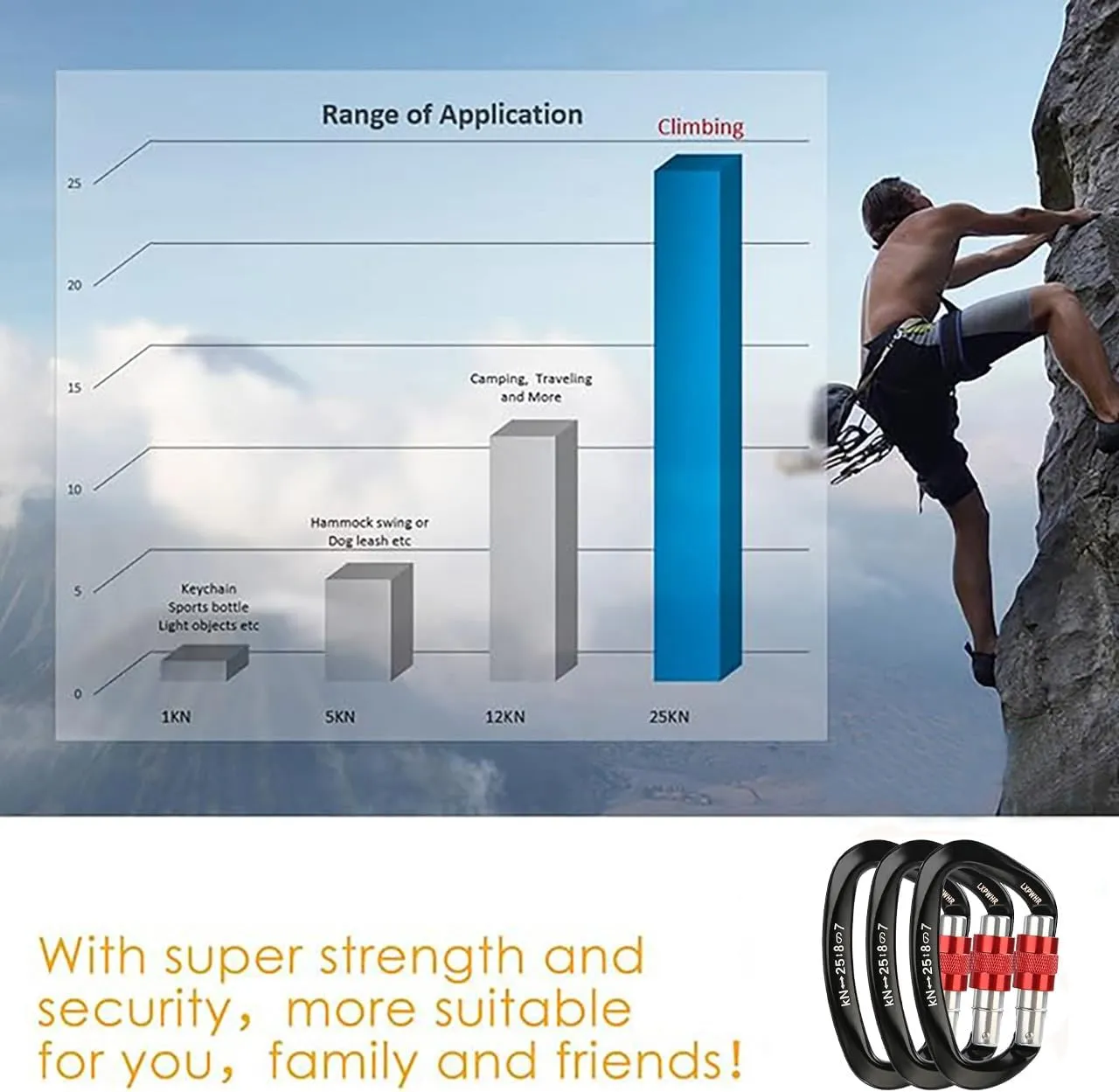 D Shape Carabiner 25KN Heavy Duty Climbing Mountaineer Expanding exploratory Caverns Connection Protection Locking Carabiner Clip Carabiner Screw Lock Hammock Camping Outdoor Equipment