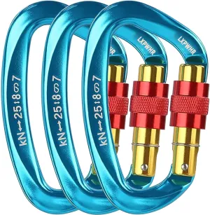 D Shape Carabiner 25KN Heavy Duty Climbing Mountaineer Expanding exploratory Caverns Connection Protection Locking Carabiner Clip Carabiner Screw Lock Hammock Camping Outdoor Equipment
