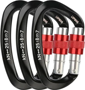 D Shape Carabiner 25KN Heavy Duty Climbing Mountaineer Expanding exploratory Caverns Connection Protection Locking Carabiner Clip Carabiner Screw Lock Hammock Camping Outdoor Equipment