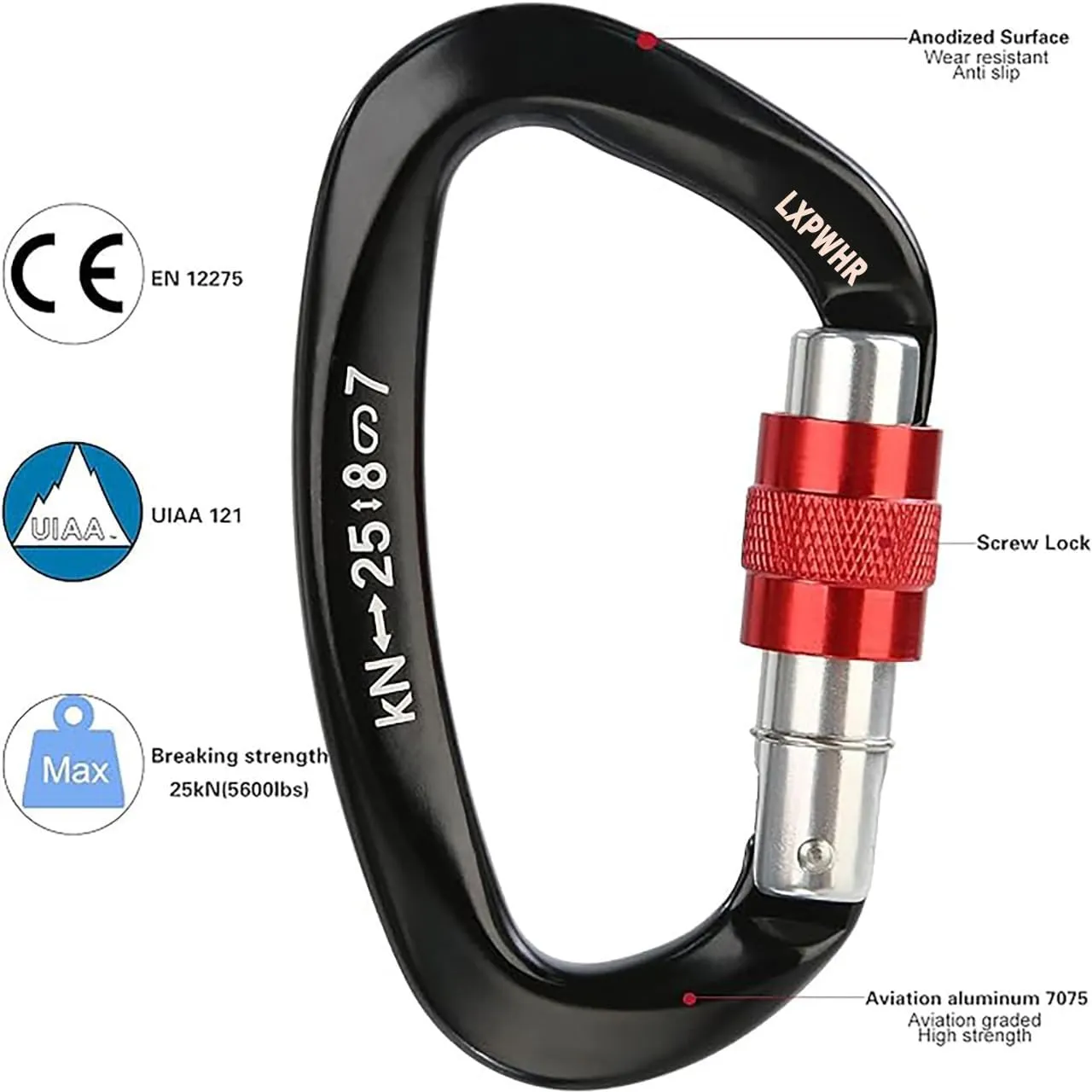 D Shape Carabiner 25KN Heavy Duty Climbing Mountaineer Expanding exploratory Caverns Connection Protection Locking Carabiner Clip Carabiner Screw Lock Hammock Camping Outdoor Equipment