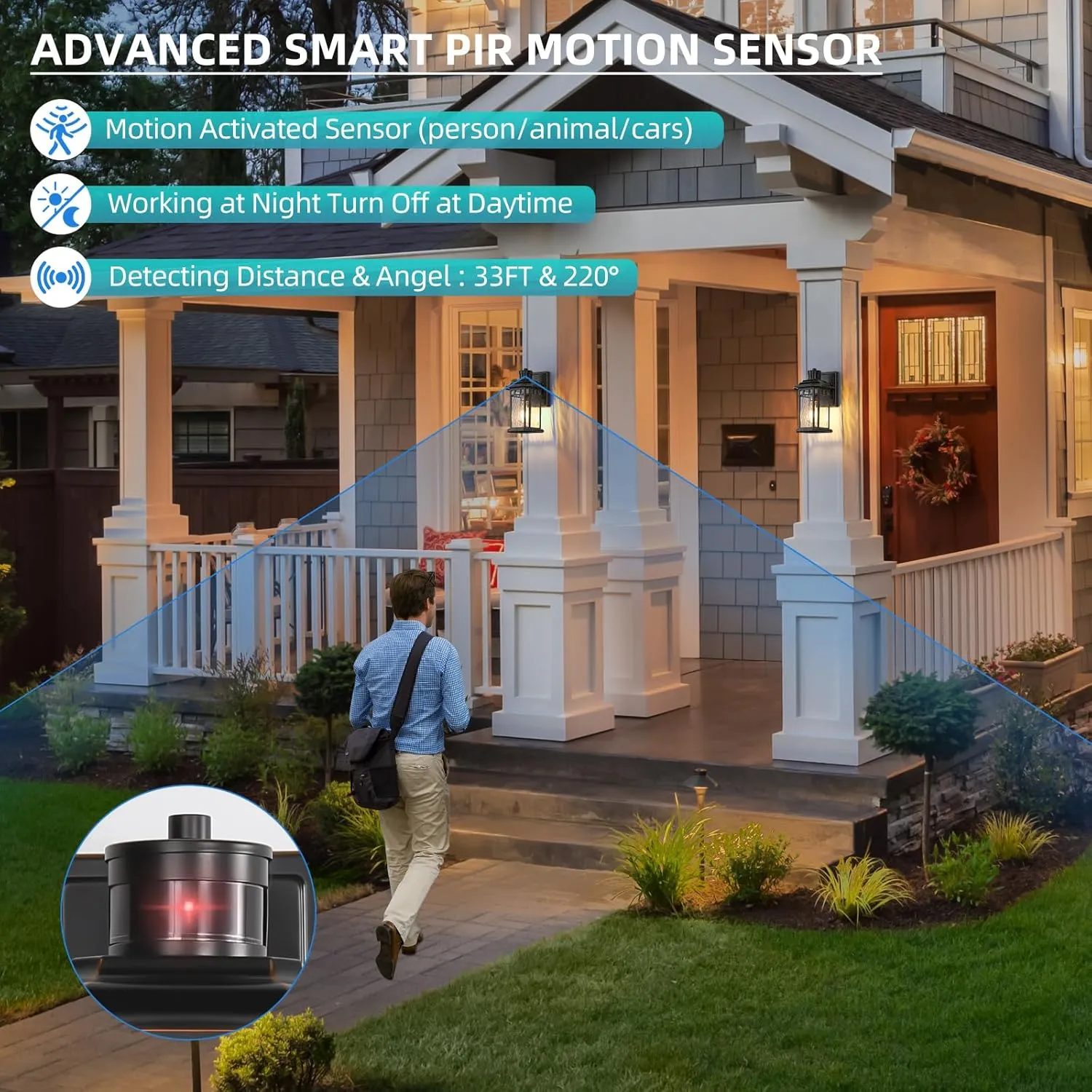 DASTOR Motion Sensor Outdoor Lights 2 Pack, Dusk to Dawn Outdoor Wall Lantern, Aluminum Exterior Sconce Lighting Fixtures for House Porch Front Door