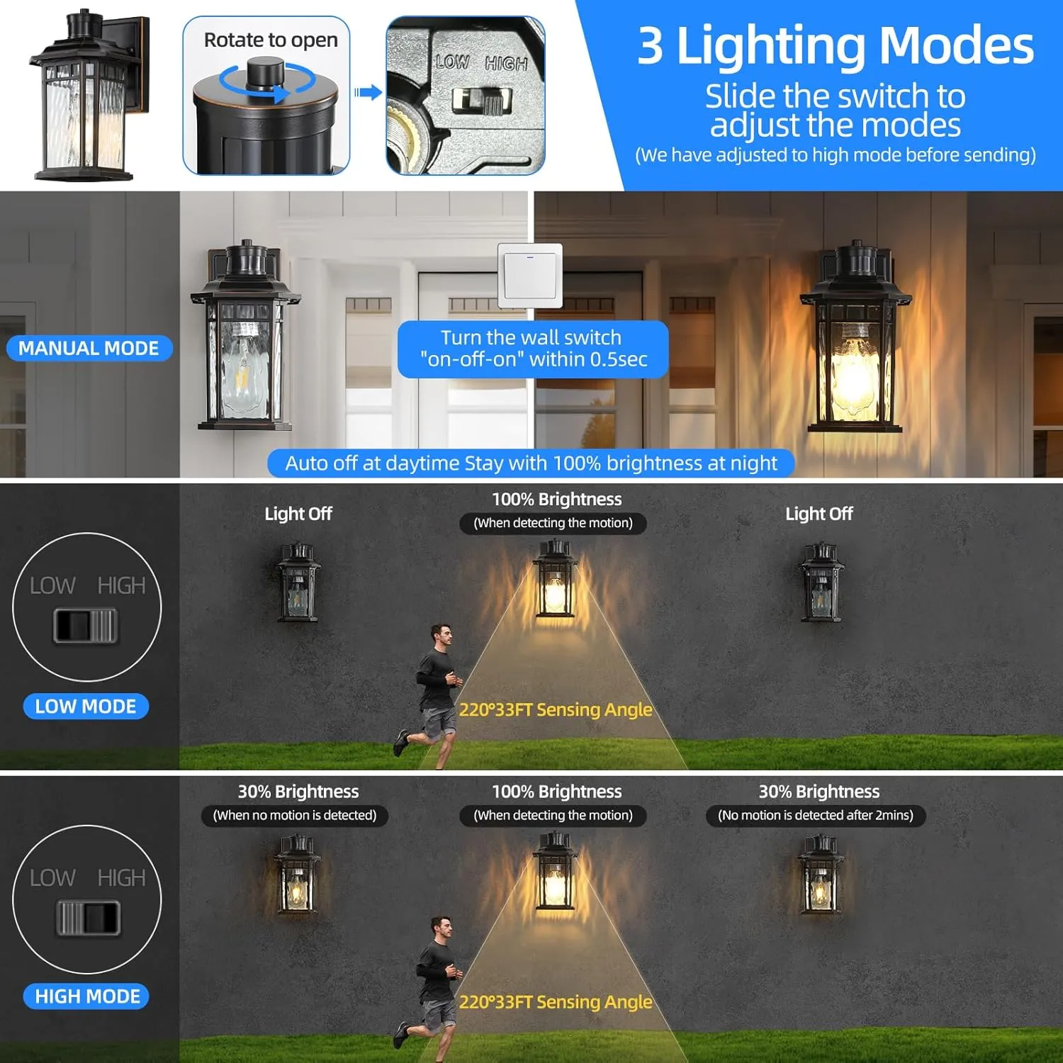 DASTOR Motion Sensor Outdoor Lights 2 Pack, Dusk to Dawn Outdoor Wall Lantern, Aluminum Exterior Sconce Lighting Fixtures for House Porch Front Door