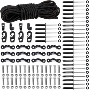 Deck Rigging Kit Accessory - 19.7 FT Bungee Cord with Deck Loops Tie Down Pad Eyes and J - Hooks and Bungee Cord Hook Screws & Rivets for Kayaks Canoes Boat