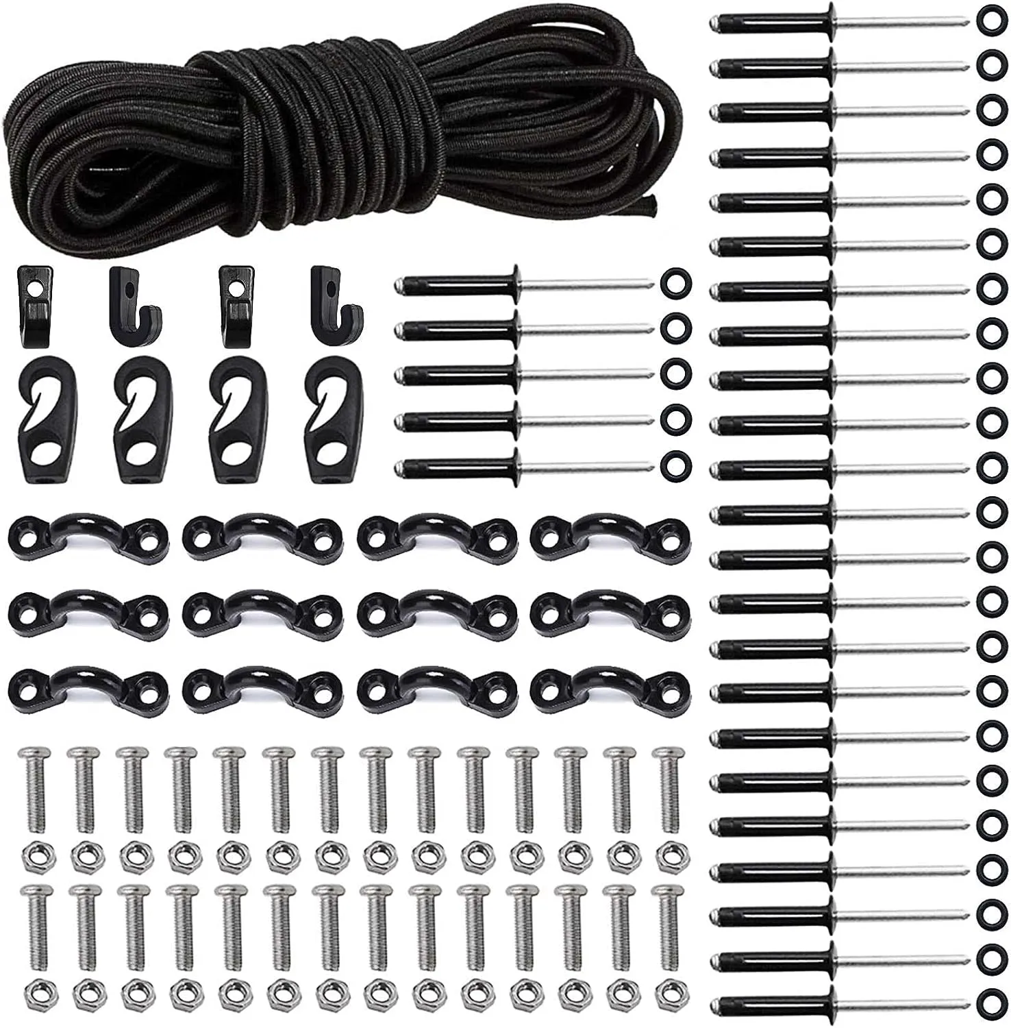 Deck Rigging Kit Accessory - 19.7 FT Bungee Cord with Deck Loops Tie Down Pad Eyes and J - Hooks and Bungee Cord Hook Screws & Rivets for Kayaks Canoes Boat