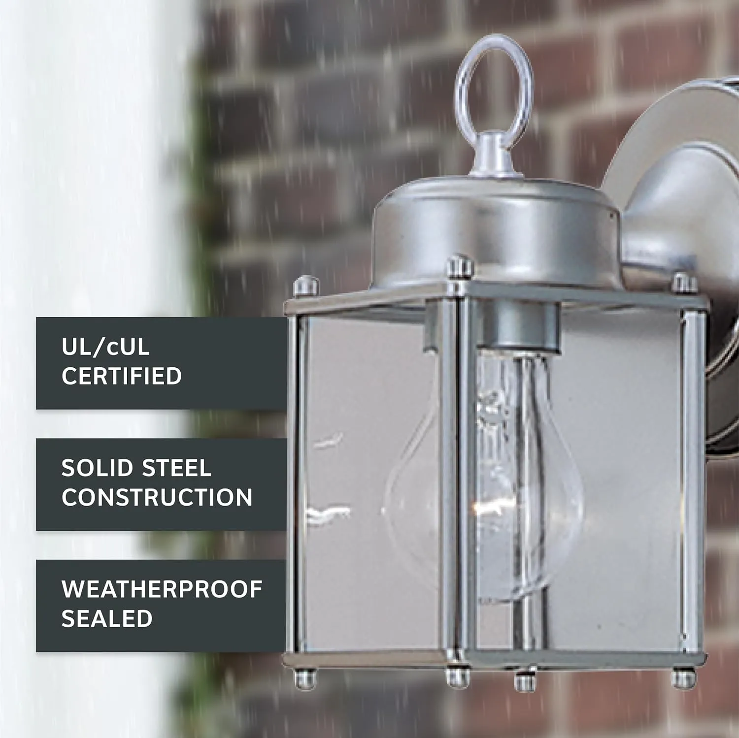 DESIGNERS FOUNTAIN Preston Outdoor Light Fixture, 8 Inch, Exterior Wall Mount Lantern Sconce, Clear Glass Porch Lights for Front Door, Patio, and House Garage, Pewter, 1161-PW