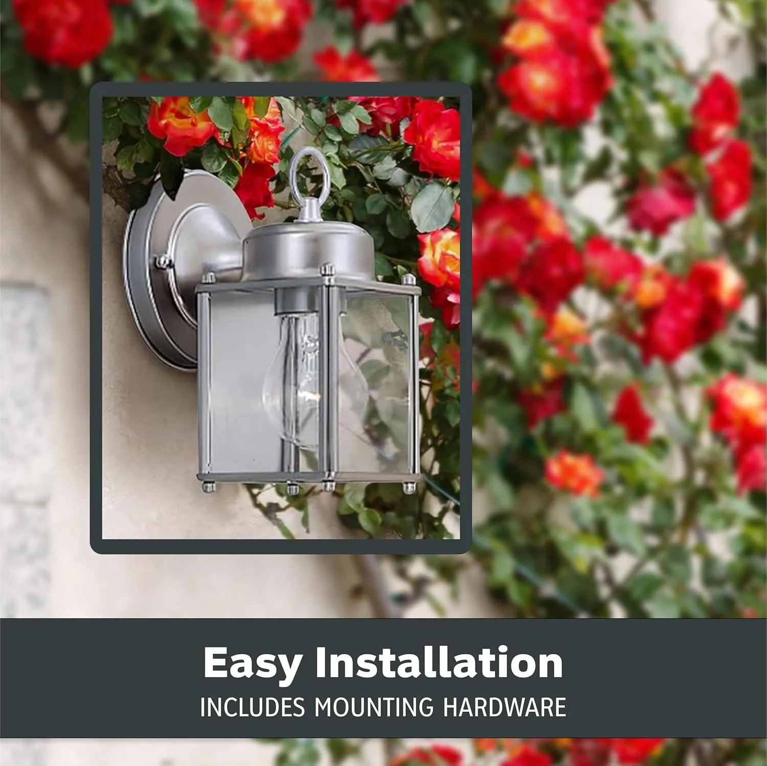 DESIGNERS FOUNTAIN Preston Outdoor Light Fixture, 8 Inch, Exterior Wall Mount Lantern Sconce, Clear Glass Porch Lights for Front Door, Patio, and House Garage, Pewter, 1161-PW