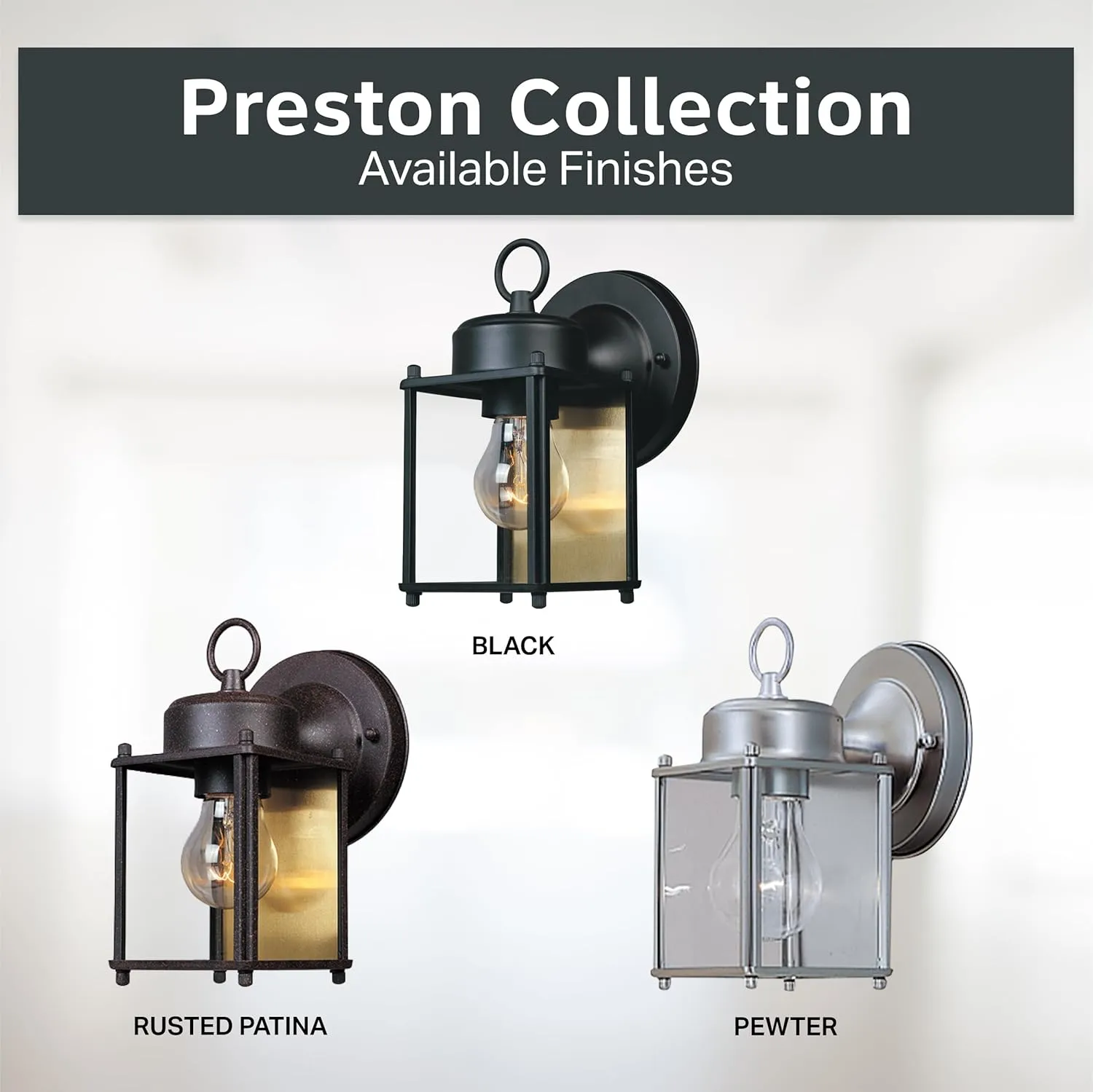 DESIGNERS FOUNTAIN Preston Outdoor Light Fixture, 8 Inch, Exterior Wall Mount Lantern Sconce, Clear Glass Porch Lights for Front Door, Patio, and House Garage, Pewter, 1161-PW