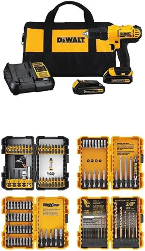 DEWALT 20V MAX* Cordless Drill/Driver Kit with Screwdriver/Drill Bit Set, 100-Piece (DCD771C2 & DWA2FTS100)